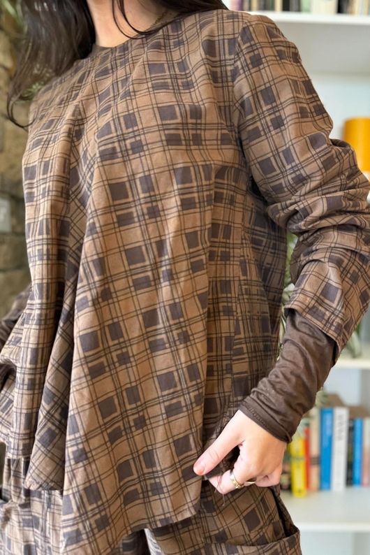 Heritage Needlecord Plaid Swing Top Chocolate & Coffee Bean